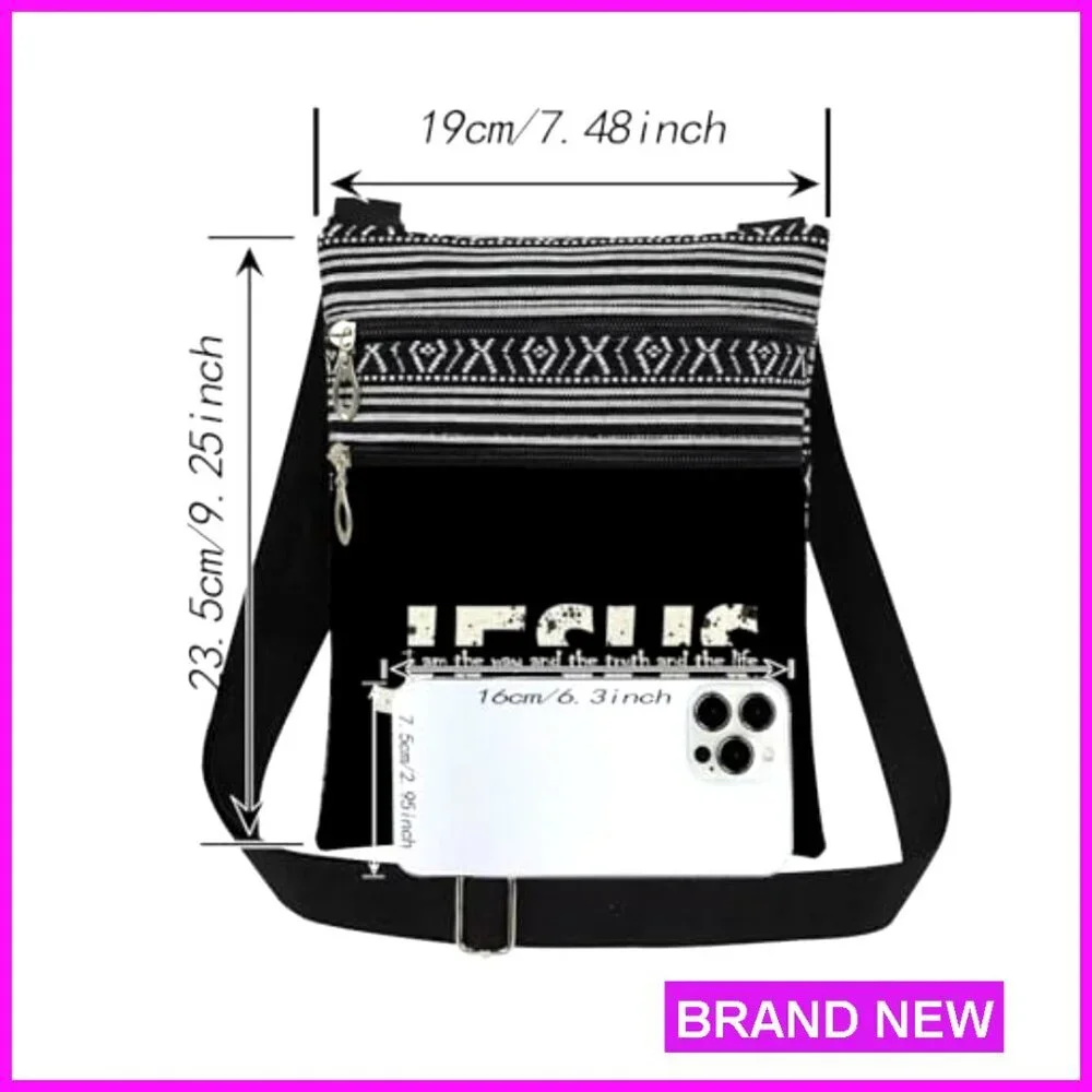 Jesus Scripture Print Crossbody Bag Adjustable Strap Lightweight Travel Purse